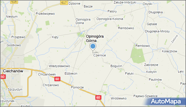 mapa Czernice, Czernice gmina Opinogóra Górna na mapie Targeo